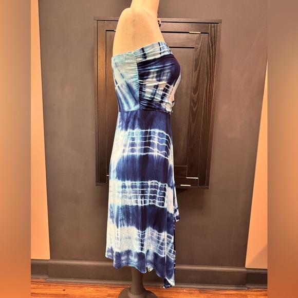 Boston proper Blue Tie-Dye Asymmetrical Strapless Dress - Picture 4 of 7